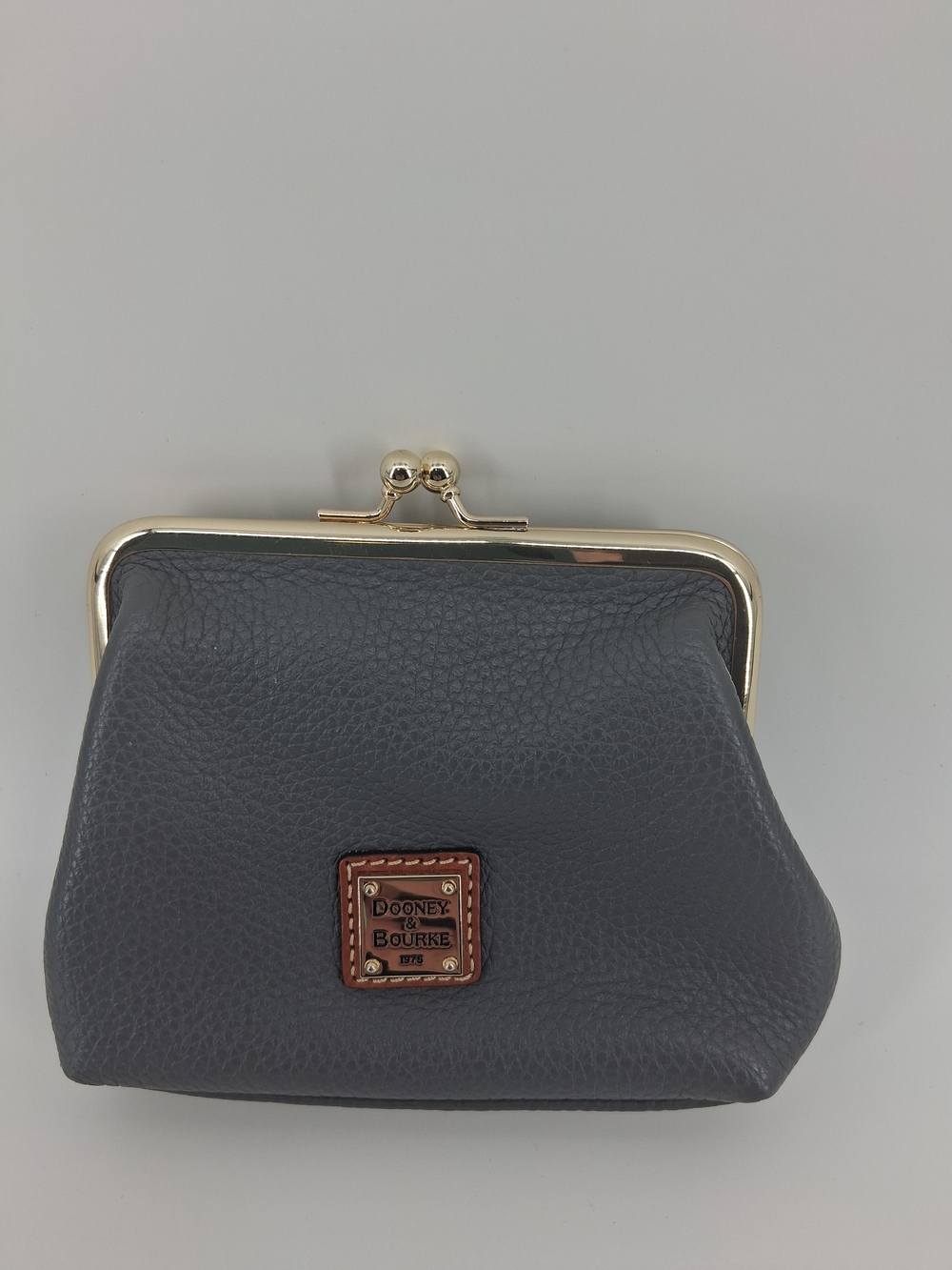 Dooney & Bourke Gray Pebble Leather Kiss-Lock Coin Purse with Gold Hardware